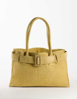 Topshop Topshop Tammy real suede belt detail large tote in buttermilk-Yellow