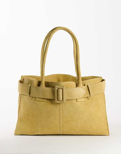 Topshop Topshop Tammy real suede belt detail large tote in buttermilk-Yellow