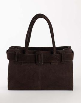 Topshop Topshop Tammy real suede belt detail tote bag in chocolate-Brown