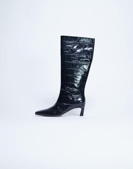 Topshop Topshop Tanya point toe knee high boots in black croc