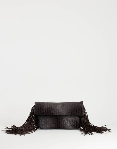 Topshop Topshop Tassel oversized weave clutch bag in chocolate-Brown