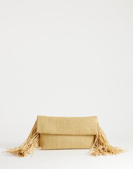 Topshop Topshop Tassel oversized weave clutch bag in natural-Neutral