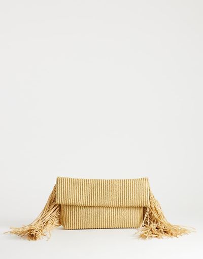 Topshop Topshop Tassel oversized weave clutch bag in natural-Neutral
