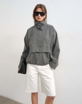 Topshop Topshop techy funnel neck jersey track top in slate-Gray