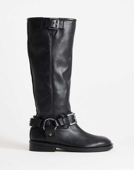 Topshop Topshop Tee premium leather knee high riding boot in black