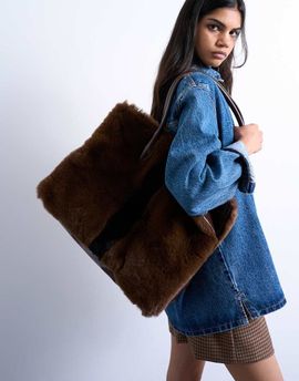 Topshop Topshop Teven faux fur tote bag in brown