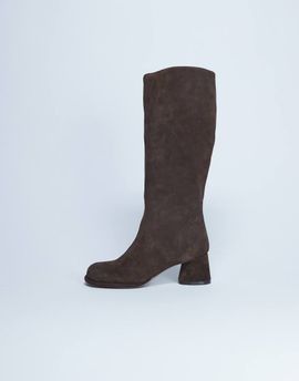 Topshop Topshop Thea real suede knee high block heel boots in chocolate-Brown