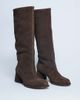 Topshop Topshop Thea real suede knee high block heel boots in chocolate-Brown - 4