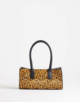 Topshop Topshop Tiana hair-on real leather bowler tote bag in leopard print-Brown