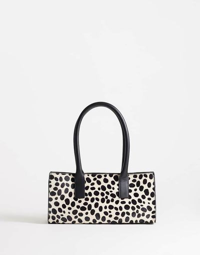 Topshop Topshop Tiana hair-on real leather bowler tote in dalmatian print-Neutral