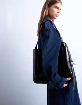 Topshop Topshop Tiana premium real leather tote bag with buckle in black and brown