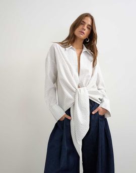 Topshop Topshop tie detail check shirt in white