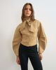 Topshop Topshop tie neck fitted ovoid sleeve jacket in beige-Brown - 1