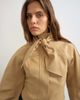 Topshop Topshop tie neck fitted ovoid sleeve jacket in beige-Brown - 3
