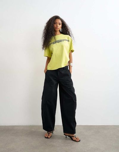 Topshop Topshop tie waist cargo pants in black