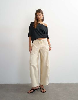 Topshop Topshop tie waist cargo pants in ecru-Neutral