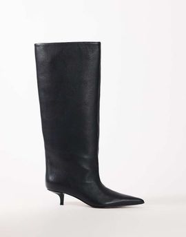Topshop Topshop Tina real leather kitten heel knee boot in black
