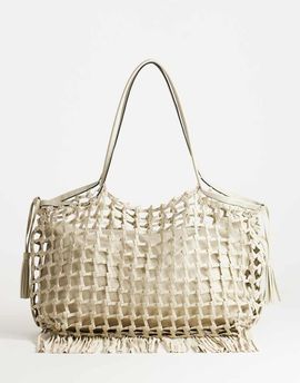 Topshop Topshop Tobias large woven tote bag in off-white-Neutral