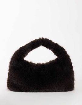 Topshop Topshop Tully large faux fur shoulder bag in chocolate-Brown