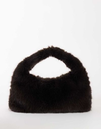 Topshop Topshop Tully large faux fur shoulder bag in chocolate-Brown