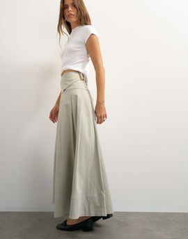 Topshop Topshop twill pleated midi skirt with belt detail in gray