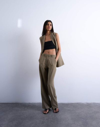 Topshop Topshop twill straight leg pants in mushroom-Brown