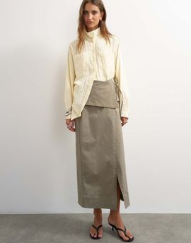 Topshop Topshop twill wrap tie detail maxi skirt in charcoal gray