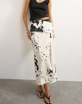 Topshop Topshop twill wrap tie detail maxi skirt in cow print-Neutral