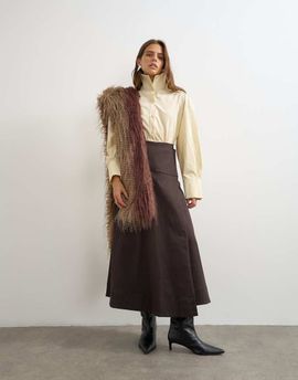 Topshop Topshop twill wrap waistband detail trench skirt in chocolate-Green
