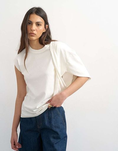 Topshop Topshop twisted shoulder top in ivory-No color