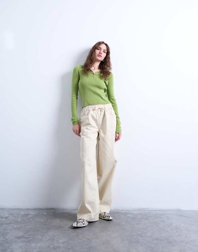 Topshop Topshop ultimate pull-on wide leg pants in ecru-White