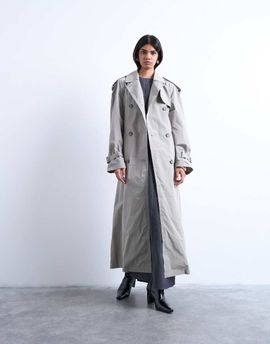 Topshop Topshop unlined longline nylon trench coat in gray