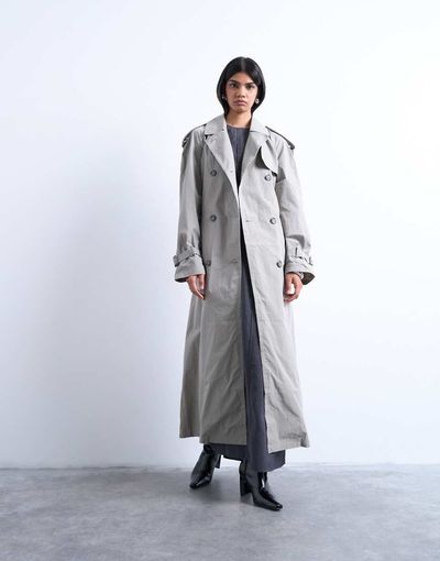 Topshop Topshop unlined longline nylon trench coat in gray