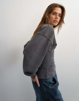 Topshop Topshop v-neck cinch waist sweatshirt in black