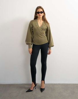 Topshop Topshop v-neck cinch waist sweatshirt in khaki-Green