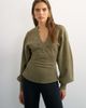 Topshop Topshop v-neck cinch waist sweatshirt in khaki-Green - 3
