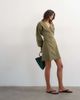 Topshop Topshop v-neck cinched waist sweatshirt mini dress in khaki-Green - 1