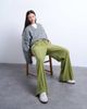Topshop Topshop velvet mid rise tie waist wide leg sweatpants in bright green - 3