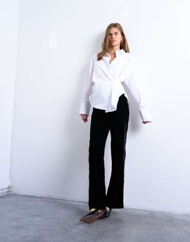 Topshop Topshop velvet pintuck slim leg pants with split in black
