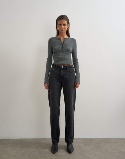 Topshop Topshop Vintage straight mid rise jeans in washed black