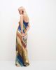 Topshop Topshop viscose satin low scoop flood length maxi slip dress in abstract ochre print-Multi - 4