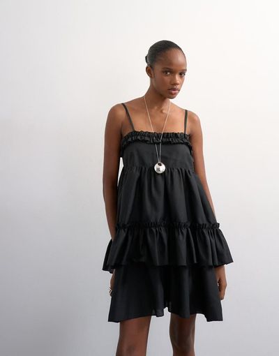 Topshop Topshop voluminous frill mini dress in black