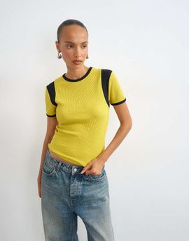 Topshop Topshop waffle color block tee in yellow-Multi