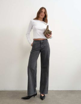 Topshop Topshop waistbandless relaxed straight jean in washed black