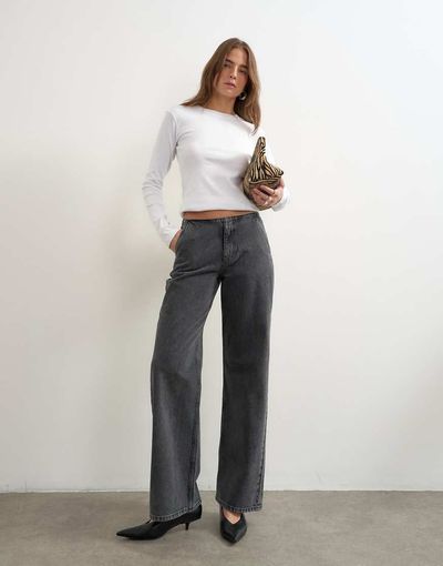 Topshop Topshop waistbandless relaxed straight jean in washed black