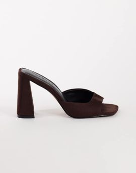 Topshop Topshop Walter high heeled mule in chocolate faux suede-Brown