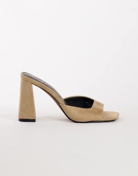 Topshop Topshop Walter high heeled mule in taupe faux suede-NEUTRAL