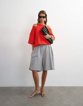 Topshop Topshop washed long line tie detail shorts in gray heather