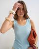 Topshop Topshop washed waffle tank top with woven trim in dusty blue - 1
