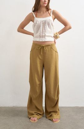 Topshop Topshop Wide Leg Linen & Cotton Utility Pants